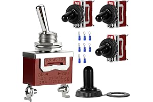 Msljtaim 4-Pack Toggle Switches, 12V 30A, SPST 2-Pin ON/Off, Waterproof | Heavy-Duty 12V Toggle Switch Set with IP65 Boot Caps and Brass Terminals for Automotive, Marine, Car, Truck and Boat