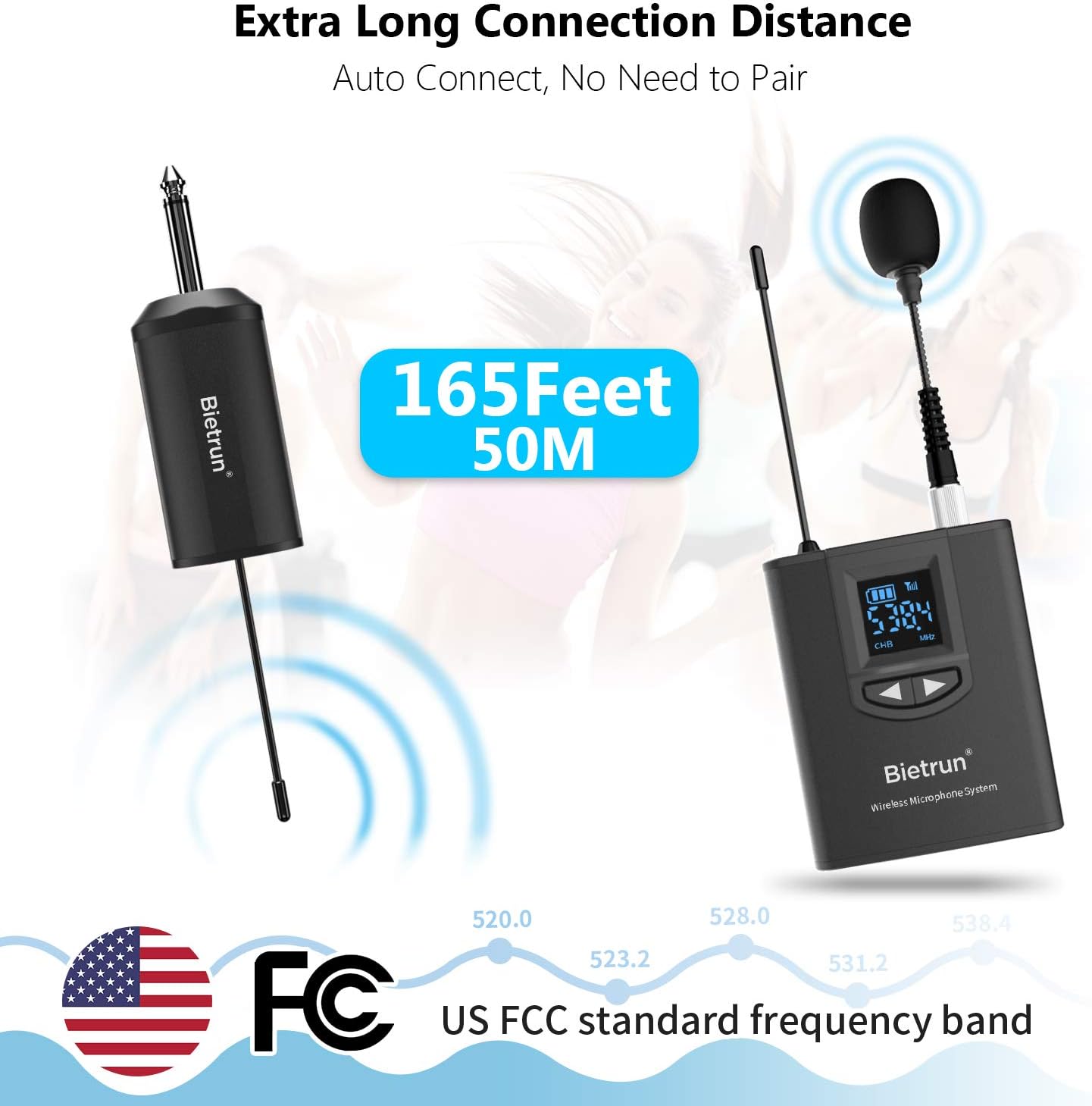 Uhf Wireless Lavalier Lapel Microphone System, Headset Mic, Interview Mic, Rechargeable Rx and Tx (Work 6hs), 165 Ft Range, 1/4" Output, for iPhone, Pa Speaker, DSLR Camera, Teaching, Instructor