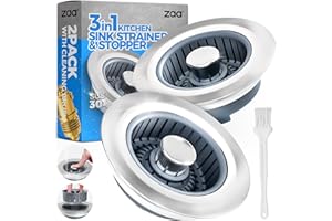zaa Kitchen Sink Drain Strainer - Kitchen Sink Stopper, Stainless Steel Kitchen Drain Plug & Cover with Anti-Clogging Basket Strainer, Fit US Standard 3-1/2'' Sink Drain Hole, Silver