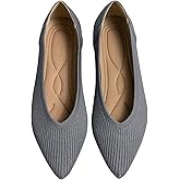 TINGRISE Women's Flats Shoes Pointed Toe Knit Ballet Comfortable Dressy Slip On Flat