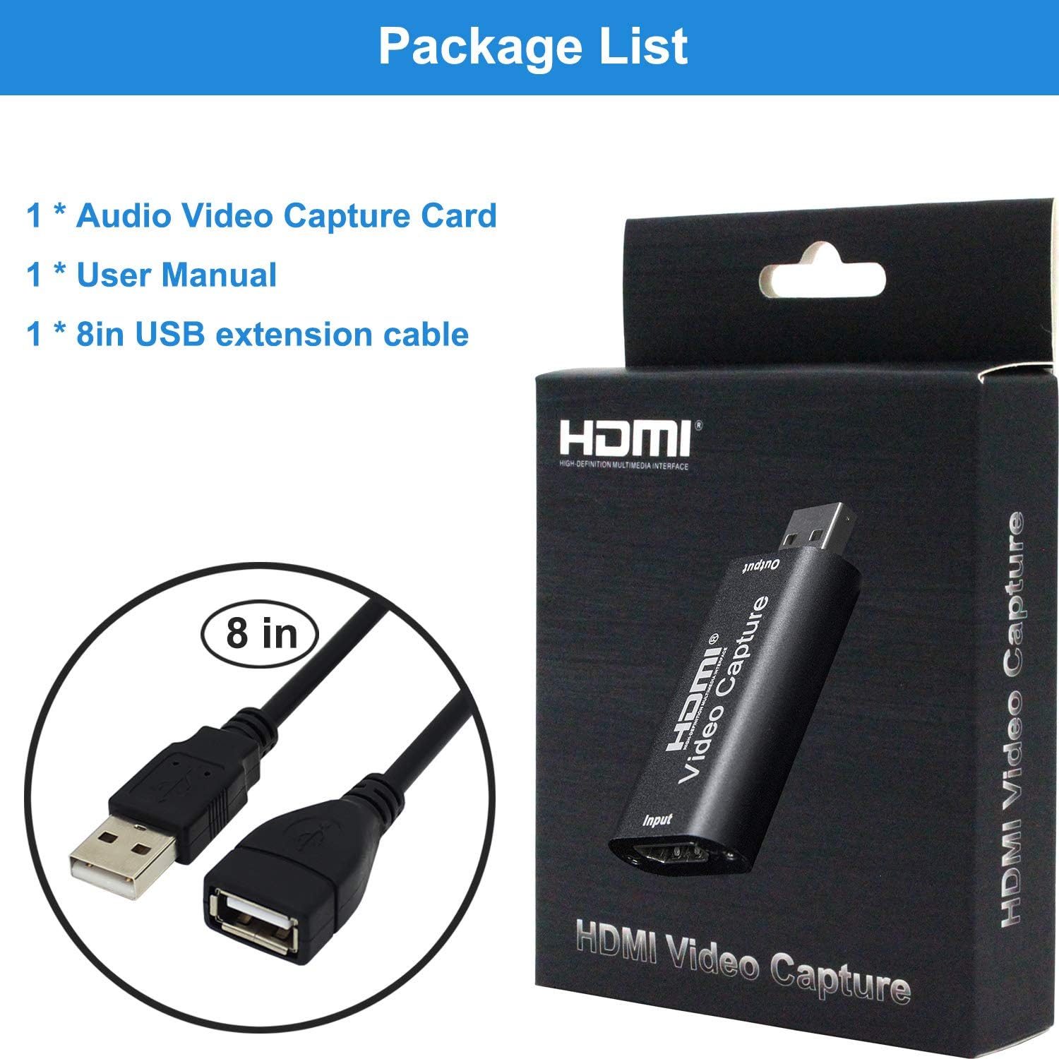 BlueAVS Audio Video Capture Cards HDMI to USB 1080p USB2.0 Record via DSLR Camcorder Action Cam