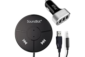 Soundbot SB360 Bluetooth Car Kit Wireless Universal Receiver Transmitter Hands-Free Talking & Music Streaming Dongle w/ 10W Dual Port 2.1A USB Charger + Magnetic Mounts + Built-in 3.5mm Aux Cable