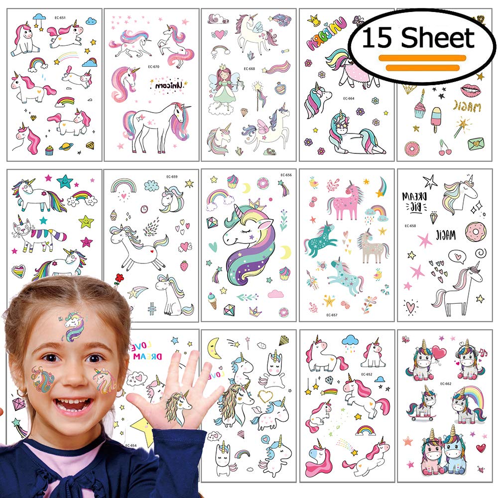 Ghirlande, festoni e coriandoli motivi Vibury Unicorno Tatuaggi Temporanei per Bambini Regalo