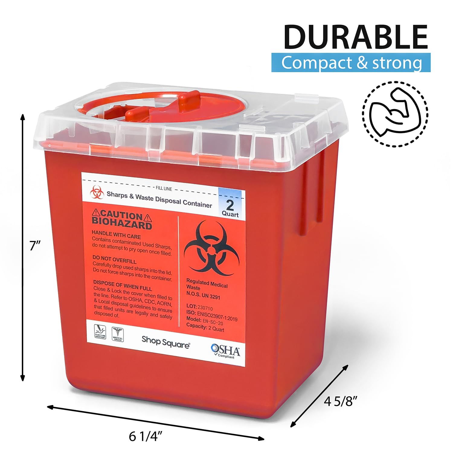 Sharps Containers for Home and Professional Use, 2 Quart Needle Disposal (3-Pack), Syringe Disposal for Home, Biohazard Containers
