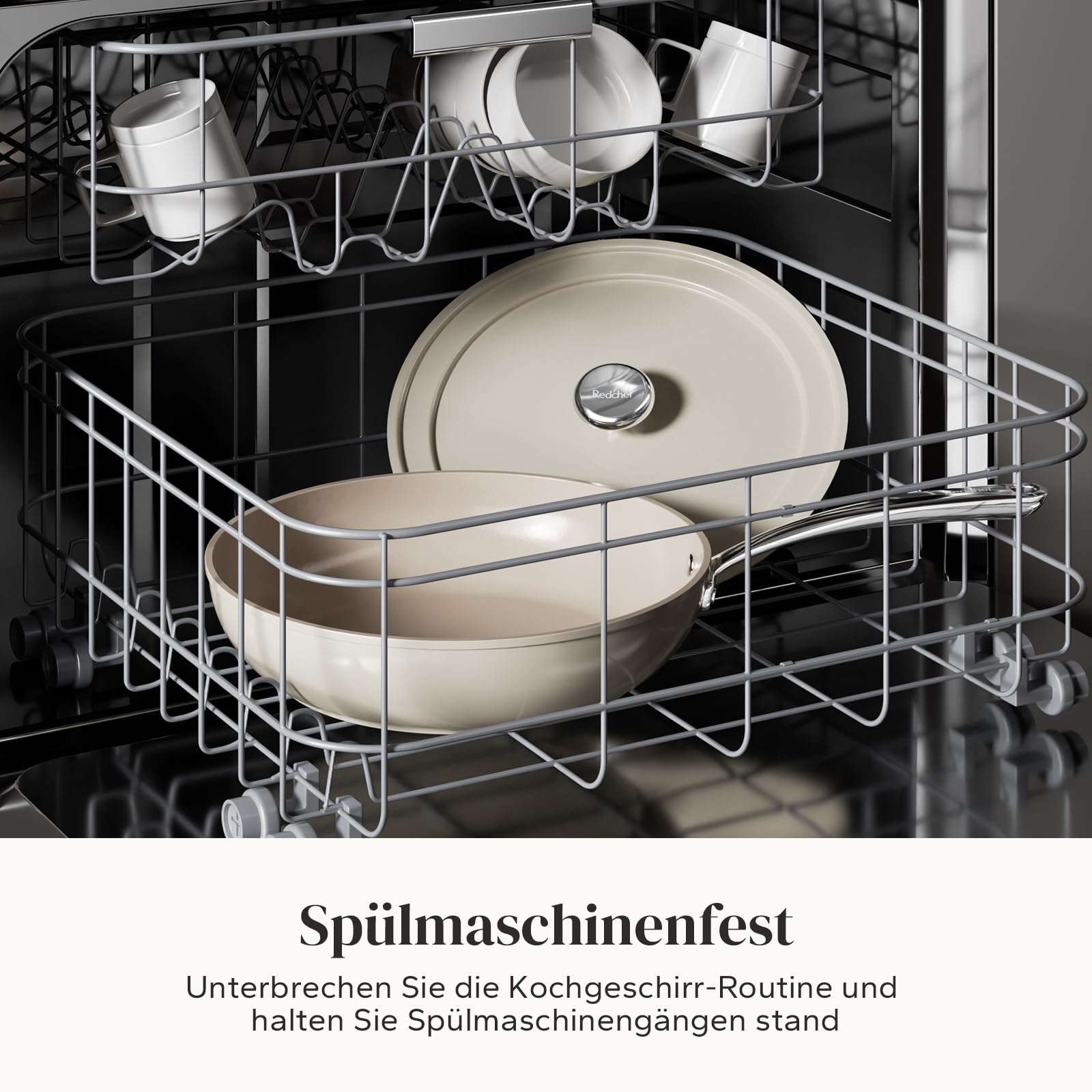Redchef Pfannenset Keramik Aluminium Bratpfannen, Antihaft Keramik-beschichtet Pfannen Induktion 20/24/28 cm für alle Herdarten, PTFE-frei PFAS-frei PFOA-frei, Backofenfest (Beige) 8