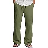 COOFANDY Men's Casual Linen Pants Loose Fit Elastic Waist Drawstring Lightweight Pant Summer Beach Trousers