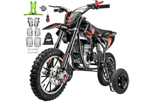 FRP FDB-OGM40 40CC Kids Dirt Bike with Training Wheels Kit, 4-Stroke Gas Powered, 20 MPH Max Speed, Front & Rear Disc Brakes, Compatible with 5.9"-10" Ground Clearance, 132 LBS Capacity,Black