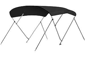SereneLife 4 Bow Bimini Top Boat Cover – Gray Marine-Grade 600D Waterproof Canopy with Aluminum Frame, UV-Resistant Fabric, Front Hold-Down Straps & Rear Support Arms, Includes Mounting Hardware