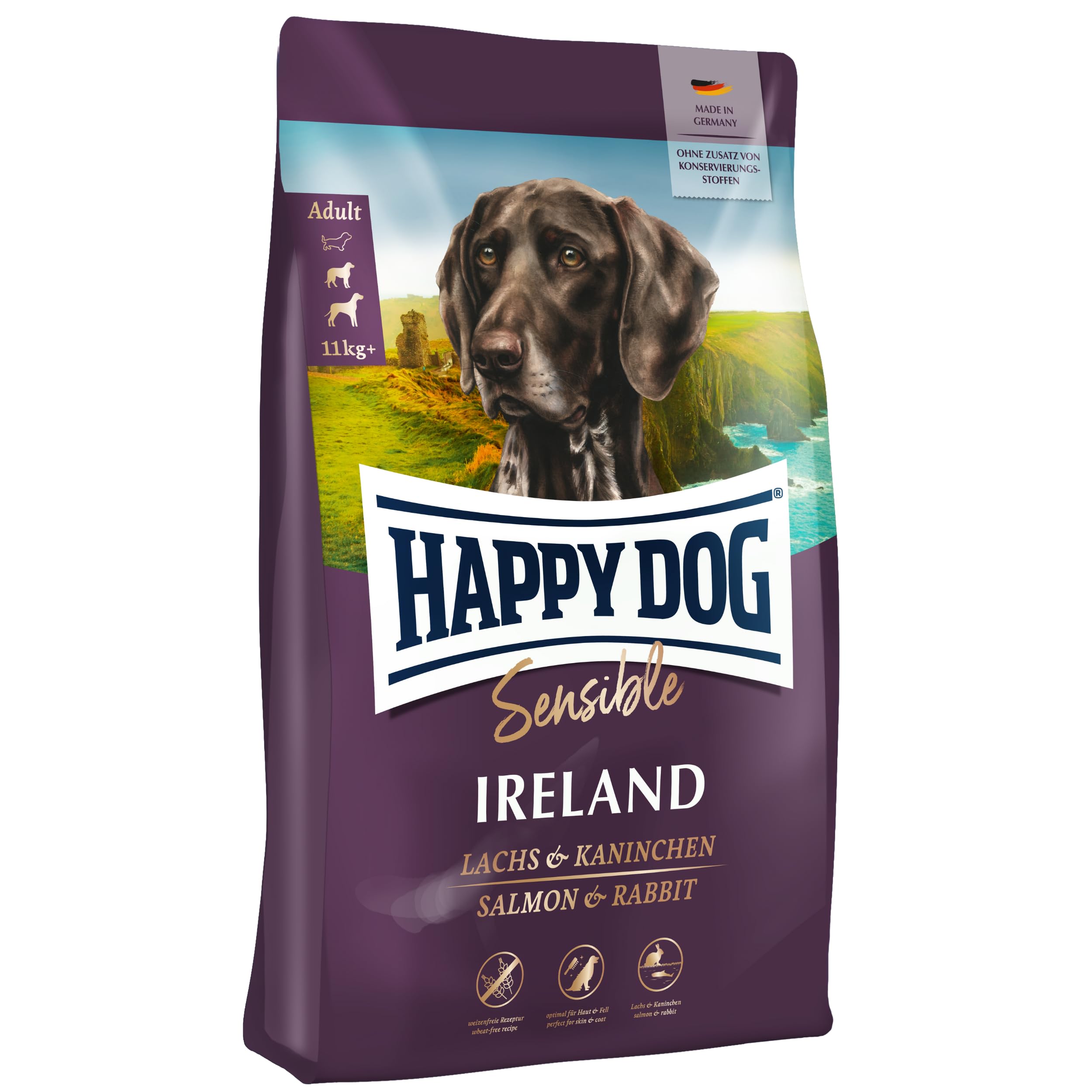 Happy Dog Supreme Sensible Ireland – Wheat-Free, Sensitive Dry Dog Food with Salmon & Rabbit (1kg Bag, Salmon & Rabbit)