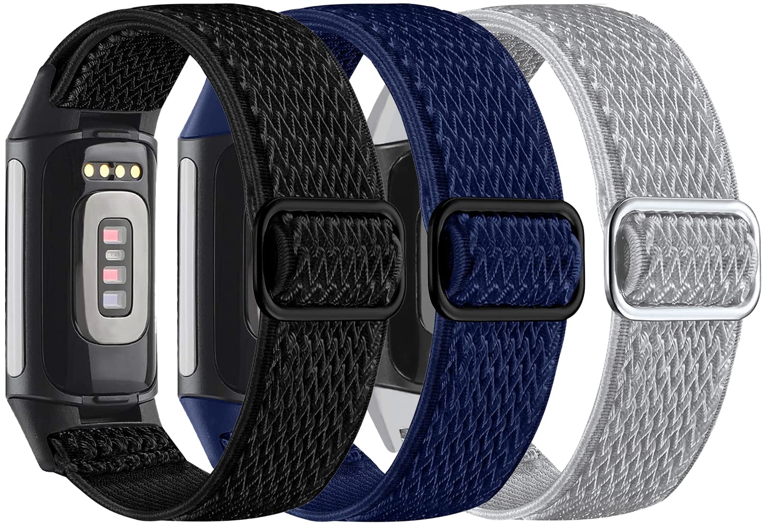 Nigaee 3 Pack Elastic Nylon Straps Compatible with Fitbit Charge 5/Charge 6 Strap, Stretchy Adjustable Fabric Breathable Replacement Straps for Women Men