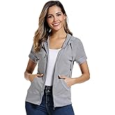 MISS MOLY Women's Short Sleeve Hoodie Full Zip Up Cotton Slim Fit Sweatshirt with Pocket