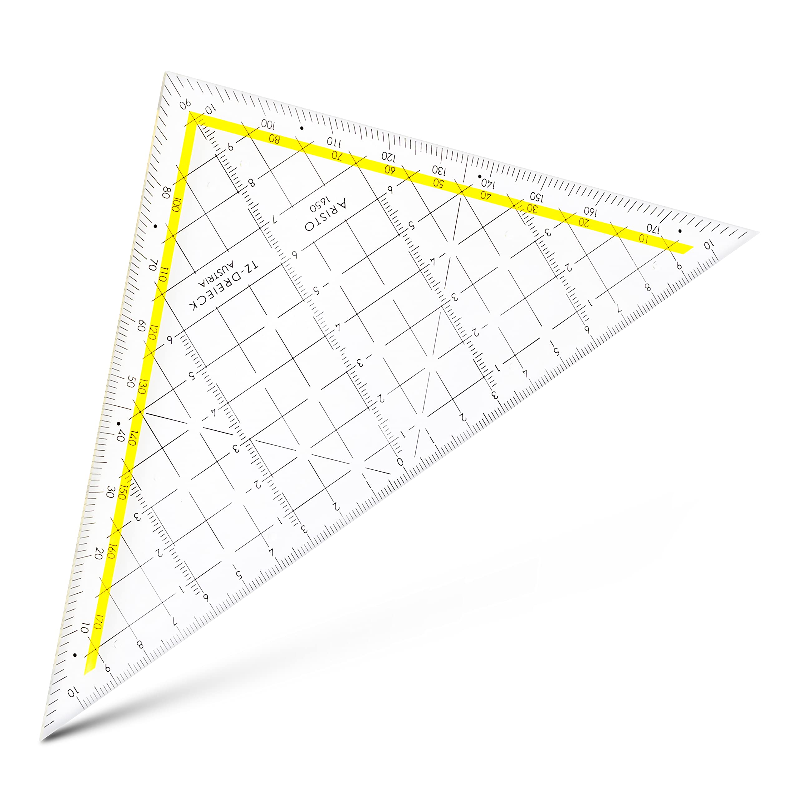 Aristo 1650/1 TZ Triangle (Hypotenuse 22.5 cm, Ink Nubs, No Facet, Plexiglass with Deep Embossing, Made in Austria) Transparent — image 1