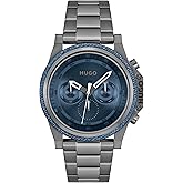 HUGO #Brave Men's 46mm Stainless Steel Multifunction Wristwatch - Water Resistant up to 5ATM/50 Meters, Bold Design