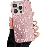 ZTOFERA for iPhone 14 Pro Max Case,Cute Pink Ribbon Bow Tie Planet Star Floral Aesthetic Phone Case,Trendy Slim Hard IMD Shockproof Protective Bumper Phone Cover for Women Girls,Bowknot