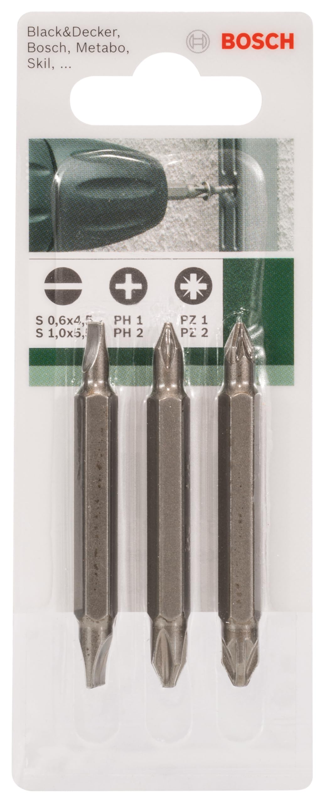 Bosch 2609255960 Double Ended 60mm Screwdriver Bit Set with Standard Quality (3 Pieces)