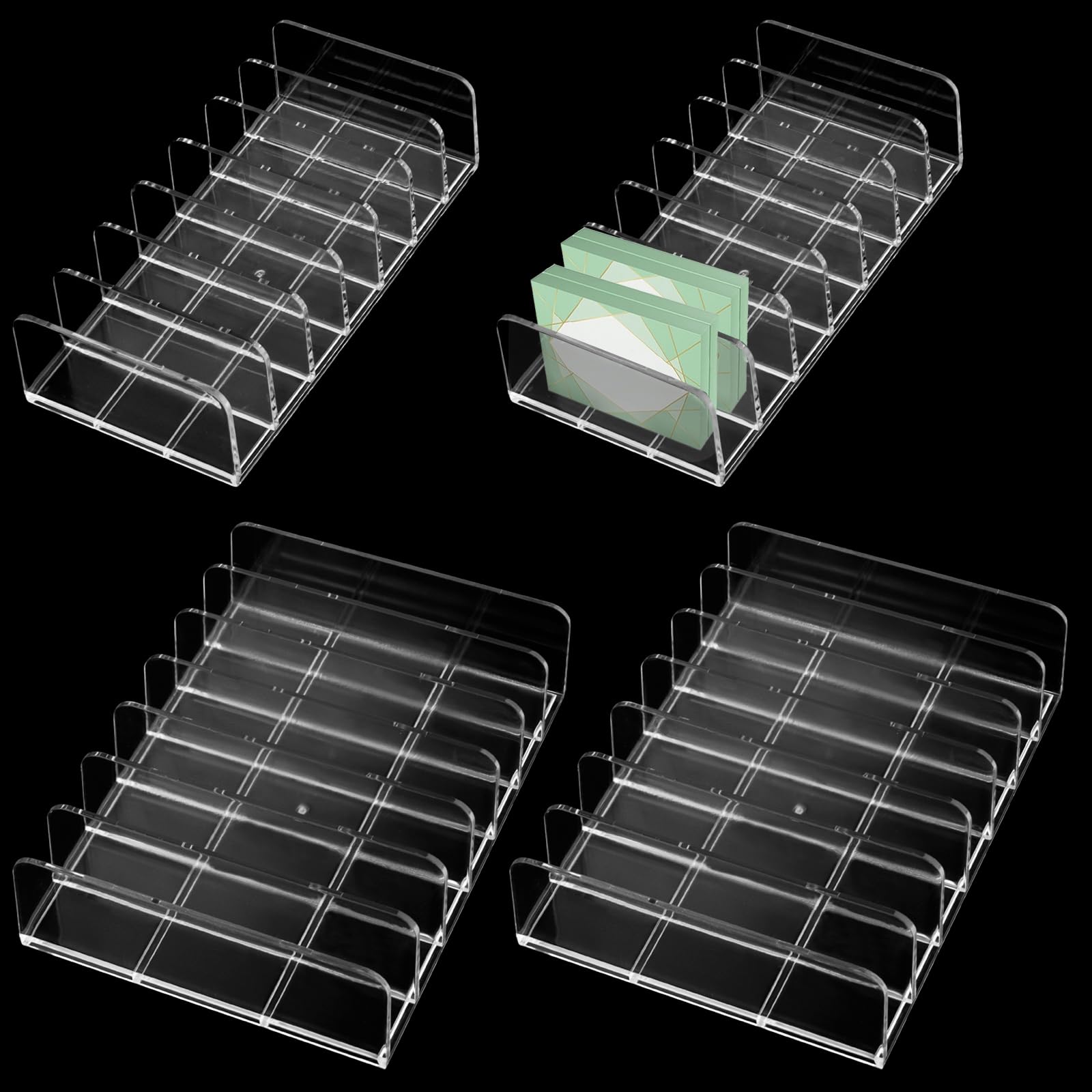 DAKFOOK 4 Pack Eyeshadow Palette Organiser, 2 Sizes Clear Acrylic Makeup Palette Organiser with 7 Slots, Makeup Palette Holder Cosmetic Organiser for Eyeshadow Palette Storage