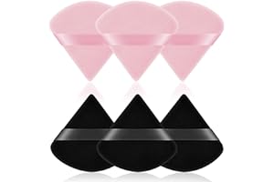 AUAUY 6 PCS Powder Puffs, Pure Cotton Soft Triangle Wedge Makeup Powder Puff for Loose Powder Mineral Powder Body Powder Cotton Velour Cosmetic Foundation Sponge Makeup Tool (3 Black + 3 Powder)
