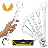 GRENPRO 7PC Metric Large Wrench Set, 23-32MM Combination Open End Wrenches | Includes 23mm 24mm 26mm 27mm 30mm 32mm Long Wrenches Sets, 15&deg; Offset 12-Point Box End, Roll-Up Pouch &amp; Gauge, CR-V Steel