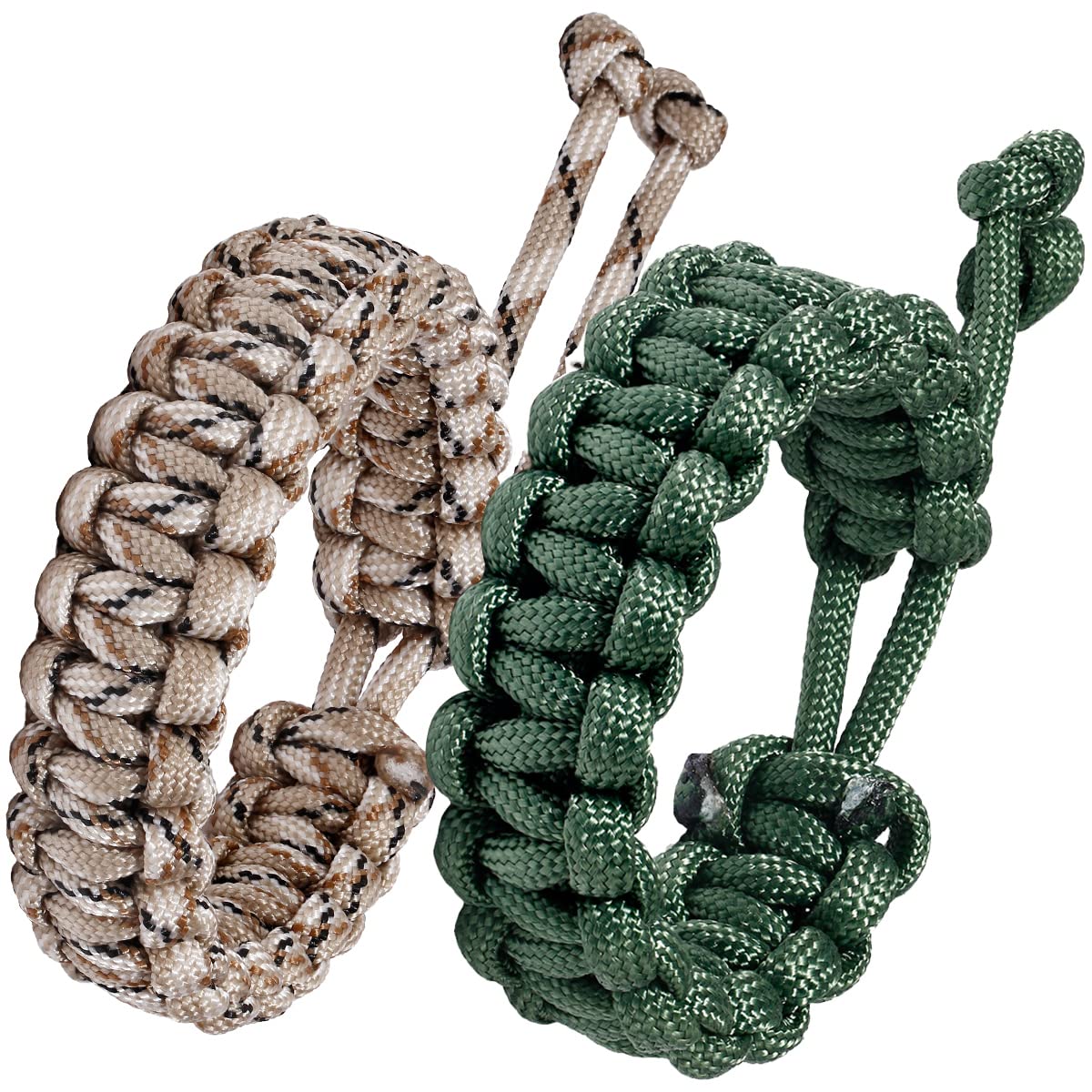 Jewboo Paracord Survival Bracelets Braided Paracord Handmade Rope for Couples Men Women Adjustable Size (Desert Camo & Green)