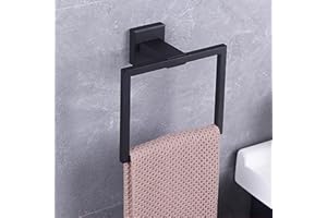 GERZWY Modern Black Towel Holder SUS304 Stainless Steel Towel Hanger Towel Ring for Bathroom Lavatory Wall Mount Contemporary