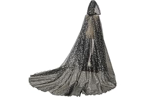 BPURB Women Wedding Tulle Cape Hooded Elf Cloak Bridal Dress Robe with Long Train