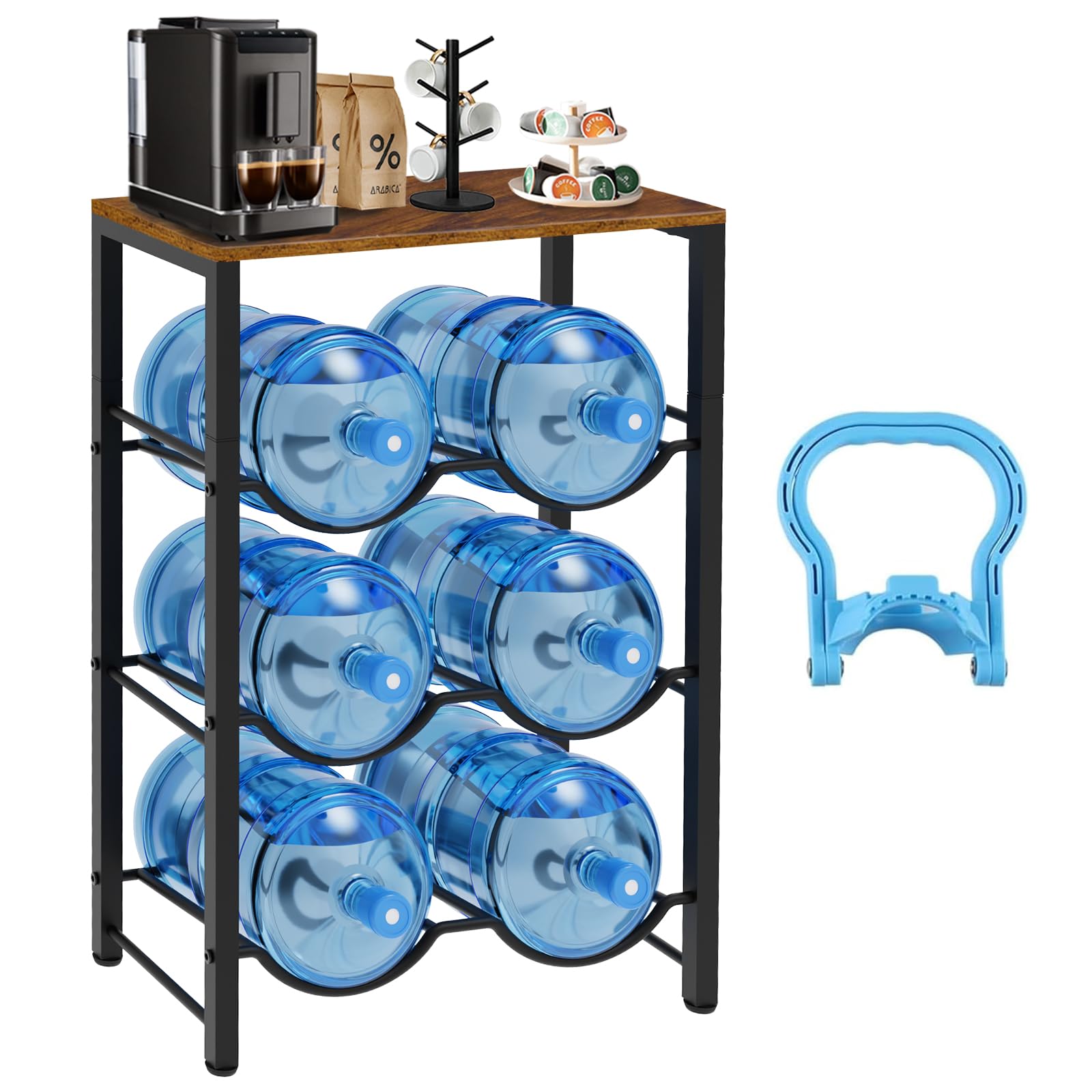 Photo 1 of 5 Gallon Water Jug Holder, 3-Tier Heavy Duty Water Bottle Rack for 6 Bottles, Reinforced Carbon Steel 5 Gallon Water Bottle Holder for Office, Family, Garages, Restaurant Gym