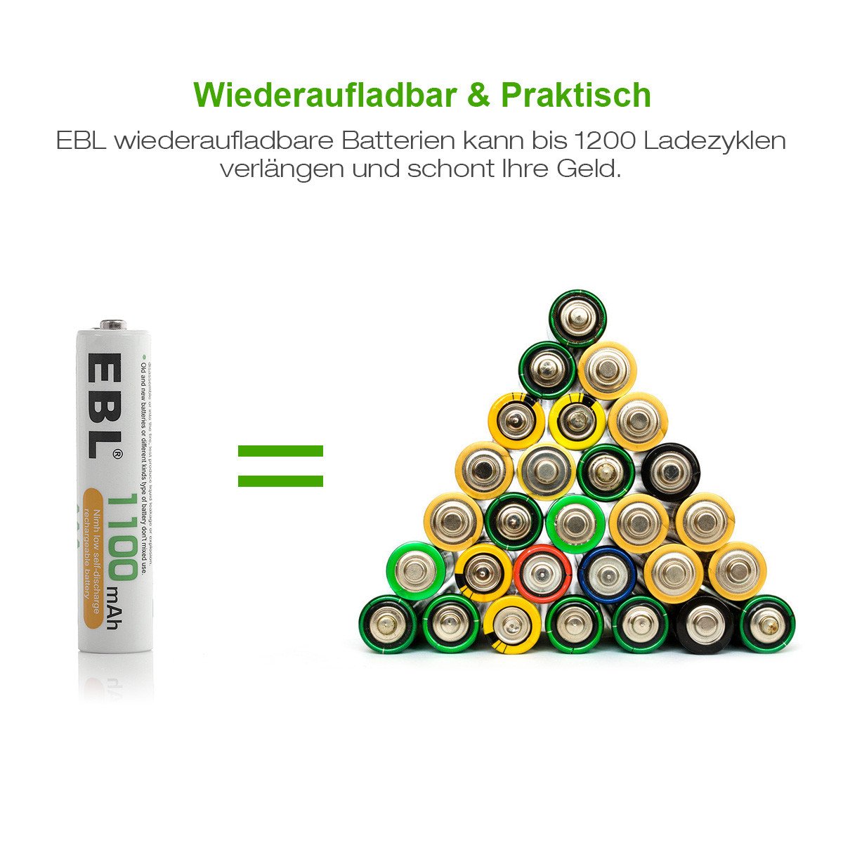 EBL 4 Stück 1100mAh NI-MH Akkus AAA Mirco Wiederaufladbare Akkus