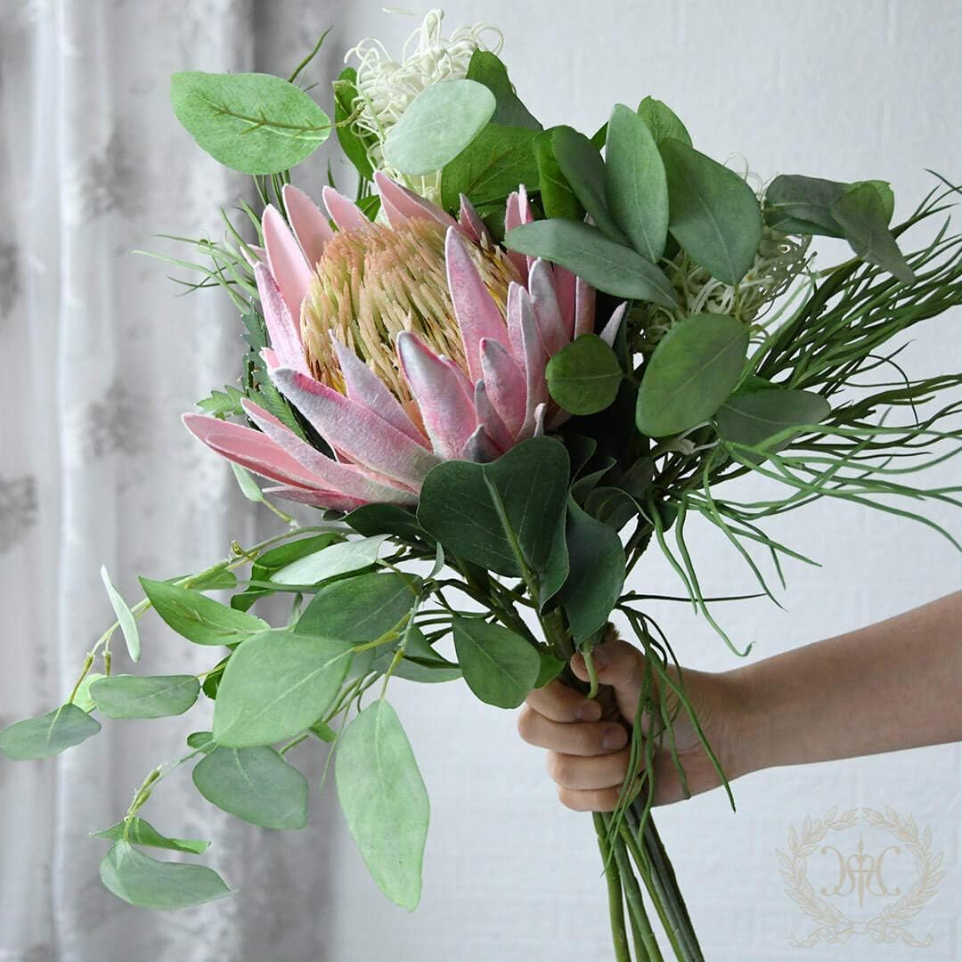 Amazon キングプロテア ネイティブフラワー ブーケ 多肉植物 造花 アーティフィシャフラワー 造花 オンライン通販