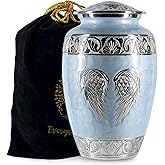 Cremation Urns for Human Ashes Adult Female and Male – Decorative Large Burial Funeral Urn with Angel Wings Design, Sky Blue