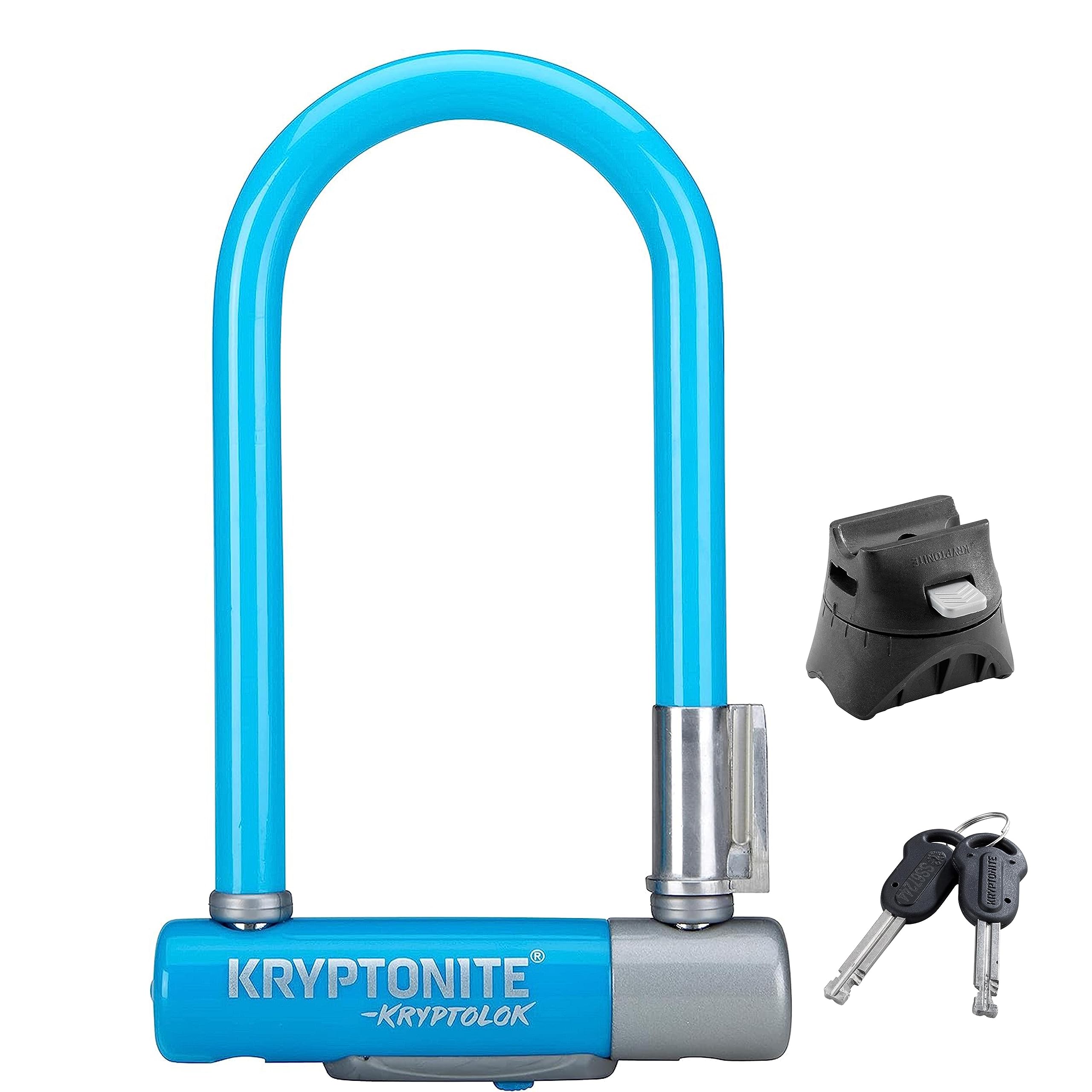 Kryptonite Kryptolok Mini-7 Bike U-Lock, Heavy Duty Anti-Theft Bicycle U Lock, 12.7mm Shackle with Mounting Bracket and Keys, High Security Lock for Bicycles Scooters, Light Blue