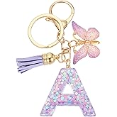uxcell Initial Letter Keychains, Cute Butterfly Pendant Accessory for Women, Key Ring for Purse Handbags Backpack