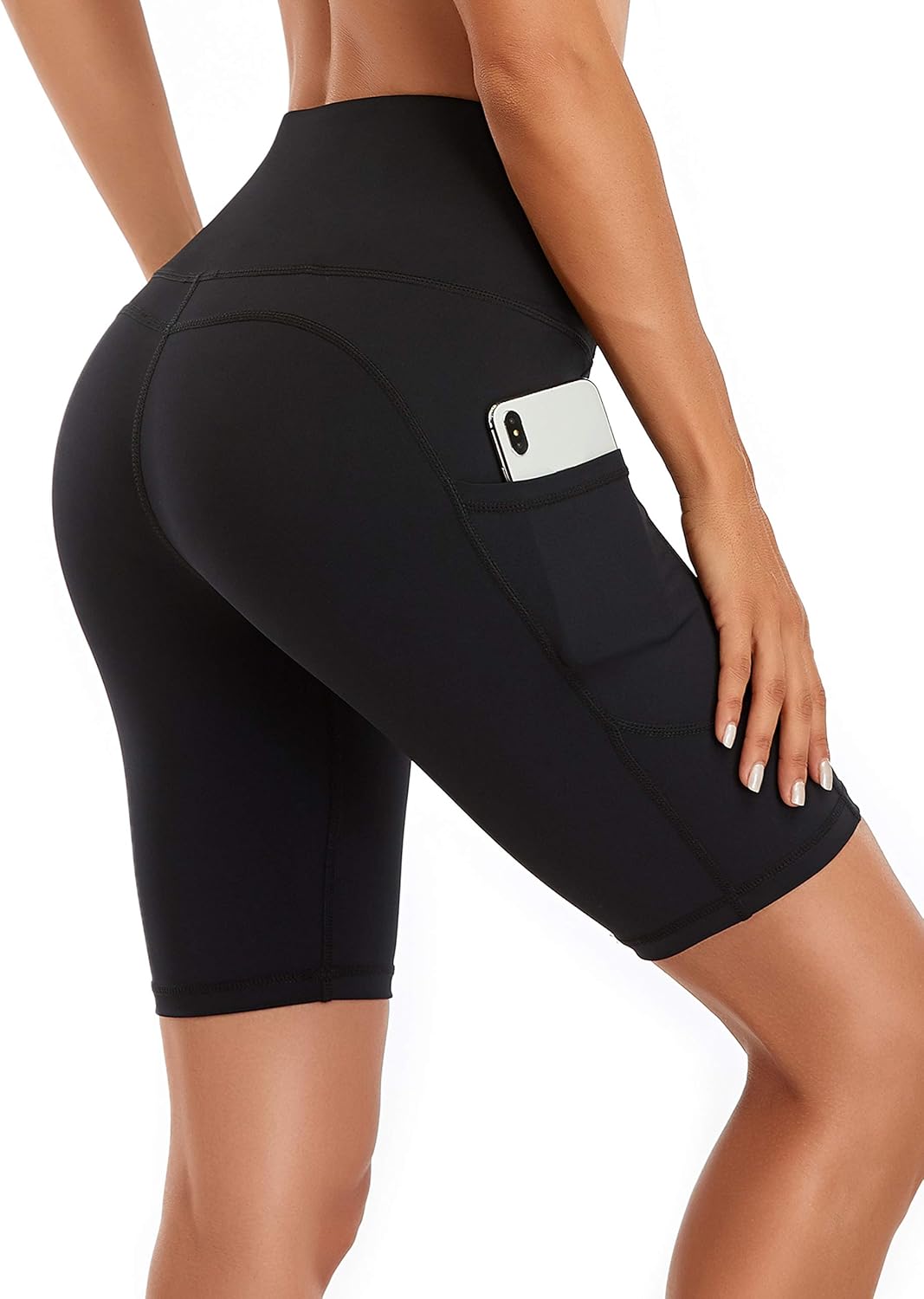 Oalka Women's Short Yoga Side Pockets High Waist Workout Running Shorts: Clothing