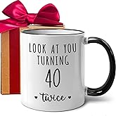 WFFW Funny 80 Year Old Birthday Mug Gifts for Women Men, Look at You Turning 40 Twice, Unique Milestone birthday mugs for Mom, Dad, Grandma, Grandpa Turning 80, Novelty Joke 11oz Mugs Gift Ideas-333