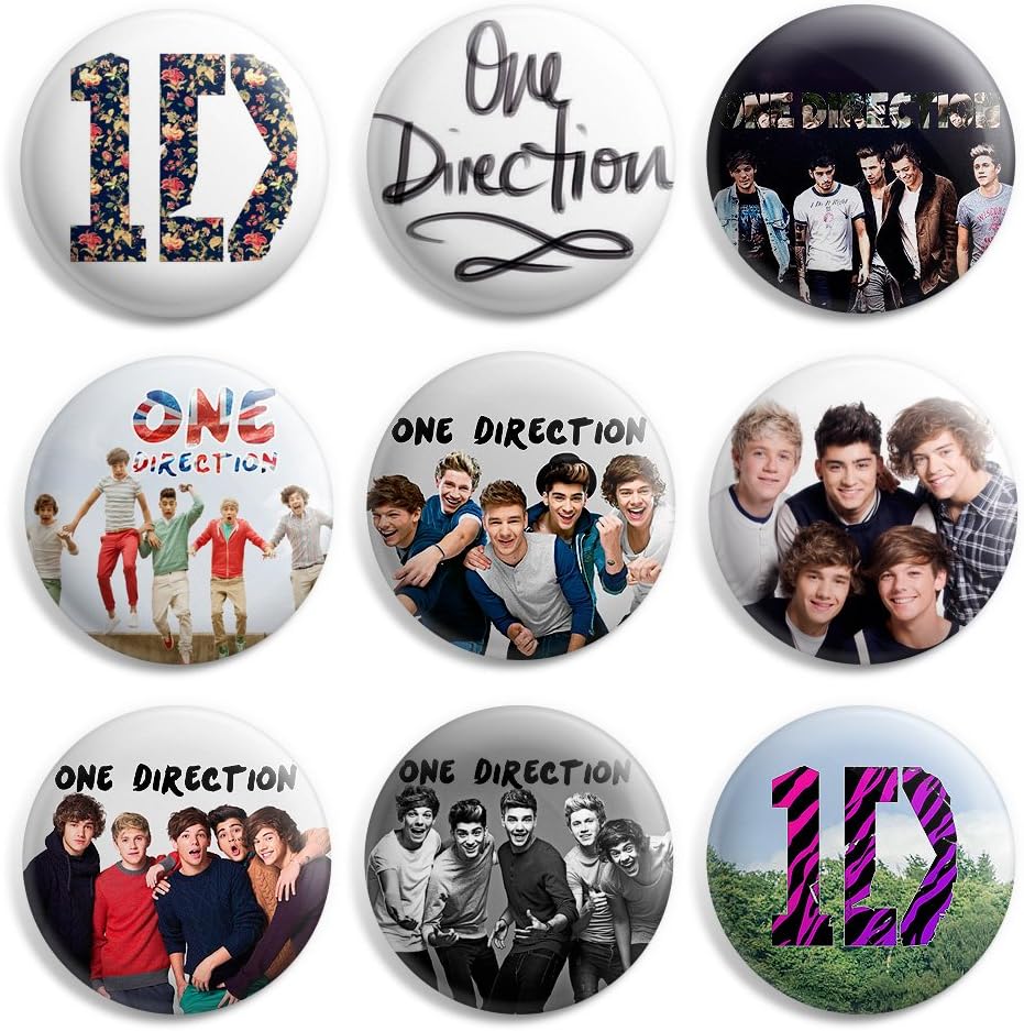 One Direction 1D Pinback Buttons Pin Badges 1 Inch (25mm) - Pack of 9