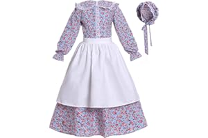 Vibsion Girls Pioneer Prairie Costume Dress Kids Floral Colonial Village Girl Costumes