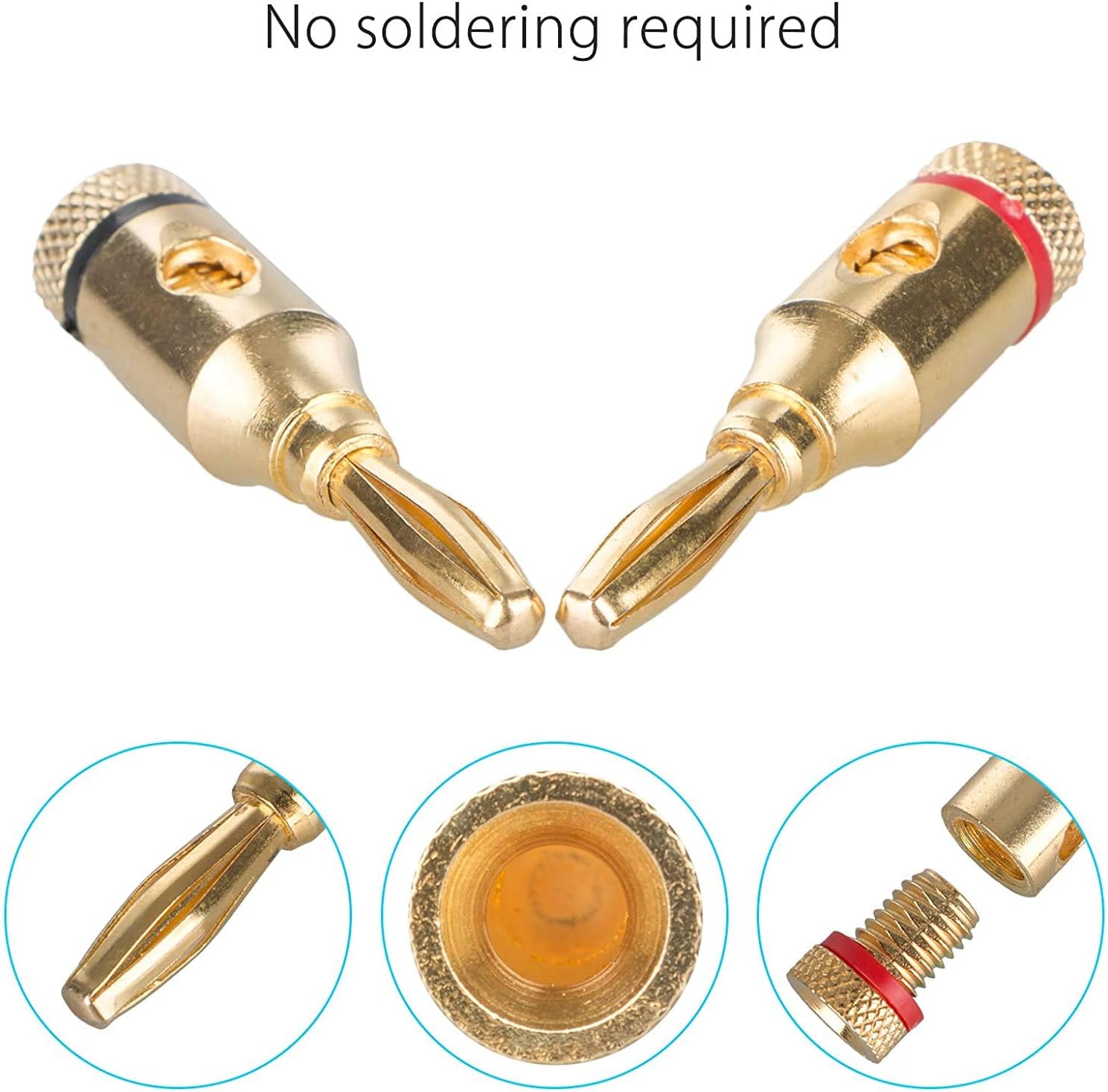 RUNCCI-YUN 24-Pack Banana Plugs, 24K Gold Plated Audio Jack Wire Cable Screw Connectors, for Musical Speaker Wire & AV Receiver - Image 3