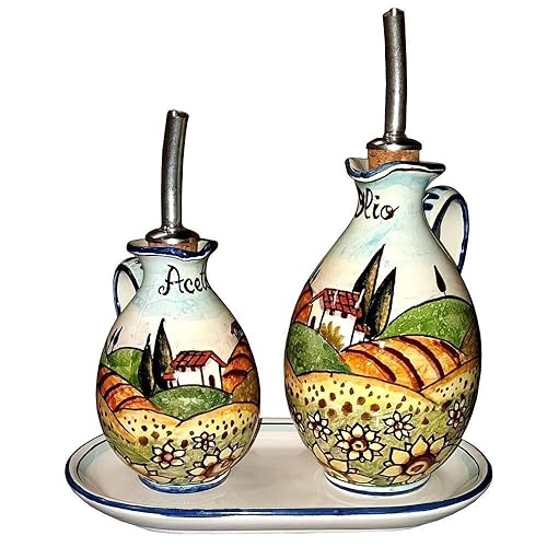 Ceramiche D Arte Parrini Italian Ceramic Set Cruet Oil Vinegar