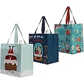 Earthwise Reusable Grocery Bags Shopping Totes Heavy Duty Water Resistant Laminated Material Assorted Holiday Xmas Christmas Prints (Pack of 6)