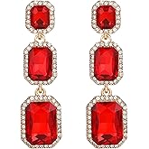 Met-edianger Classical Rhinestone Dangle Earrings Statement Crystal Drop Earrings Wedding Bridal Rectangle Dangling Earrings for Women
