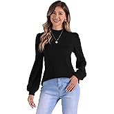 Allegra K Puff Long Sleeve Blouse for Women's Winter Pullover Mock Neck Dressy Casual Tops Work Shirt