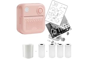 ADDBIG Sticker Printer with 4 Rolls of Paper & 1 Label Paper, Bluetooth Portable Mini Printer, Compatible with Android & iOS, Thermal Pocket Printer for Study Notes, Pictures, Label, Working Listing (Pink)