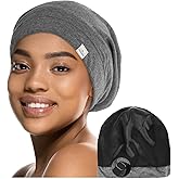YANIBEST Silk Satin Bonnet Hair Wrap for Sleeping, Adjustable Slouchy Beanie for Women, Silk Lined for Curly Hair and Braids, Dark Grey