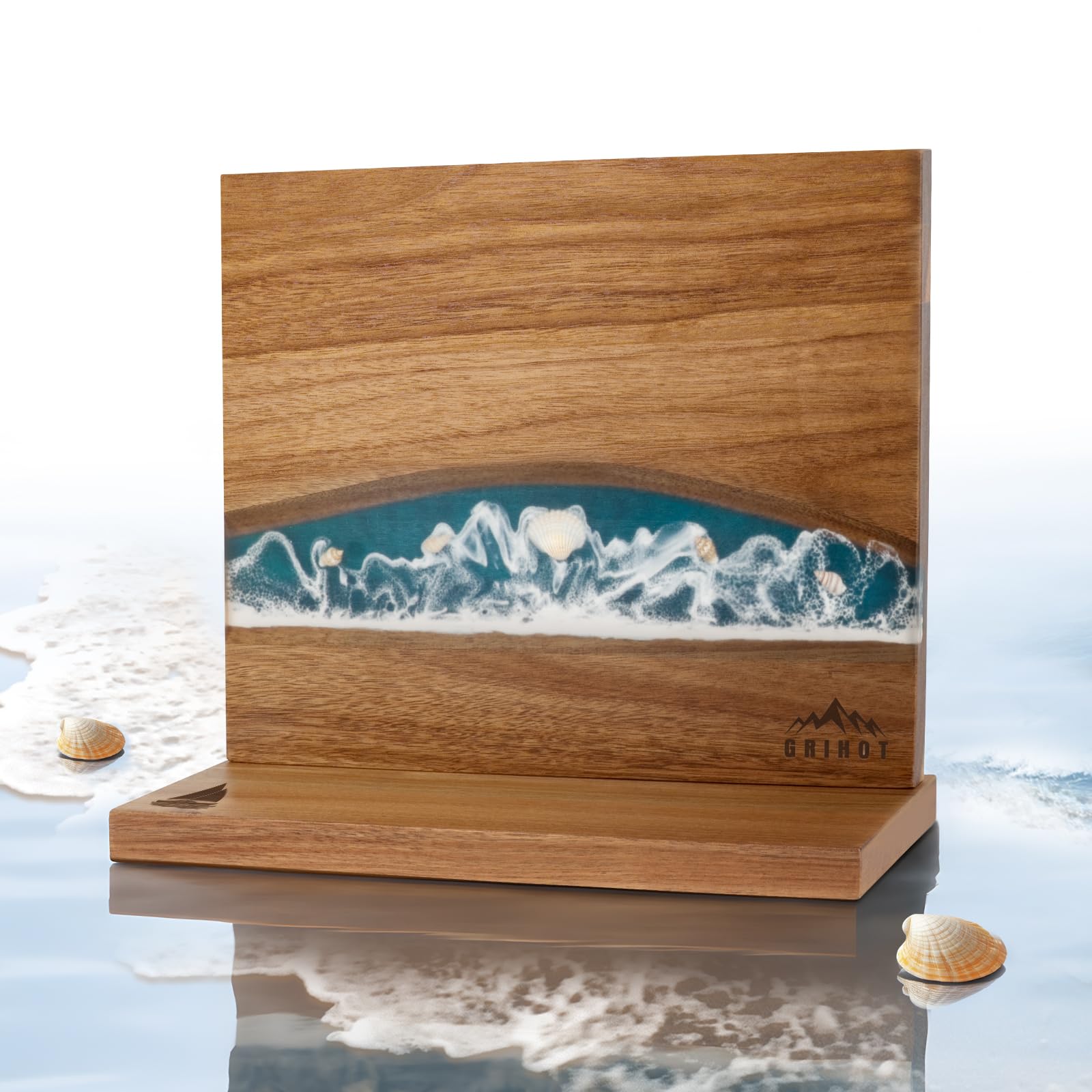 Grihot Sea Wave Magnetic Knife Block, Double Sided Knife Holder Holds Up To 10 Knives, Wooden Knife Storage Organizer for Counter Top without Knives (12 X 10 Inches)