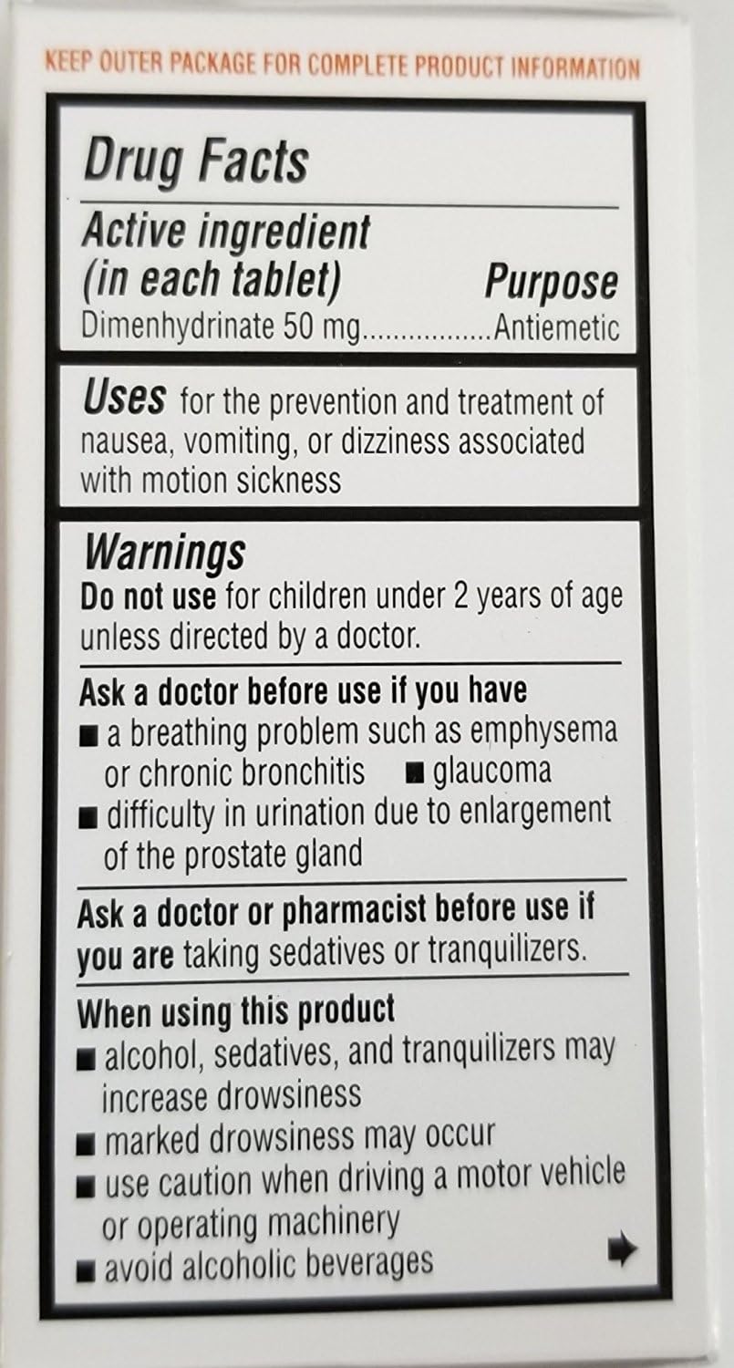 Driminate Generic for Dramamine Motion Sickness 50 mg Anti Nausea 100 count: Health & Personal Care