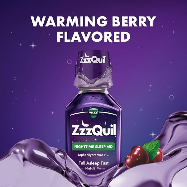ZZZQUIL, SLEEP AID, NIGHTTIME SLEEP AID LIQUID, 50 MG DIPHENHYDRAMINE HCL, FALL ASLEEP FAST, NON-HABIT FORMING, WARMING BERRY FLAVOR, 12 FL OZ (PACK OF 2)