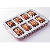 Mini Loaf Baking Pan 8 Cavity- Small Rectangle cake Pan -Financier Cake Mold Carbon Steel light gray non-stick coating bakeware w Perracotta base