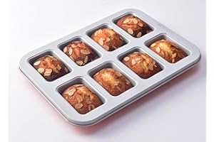 Mini Loaf Baking Pan 8 Cavity- Small Rectangle cake Pan -Financier Cake Mold Carbon Steel light gray non-stick coating bakewa