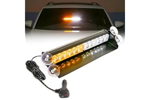 BooYu 14.8in LED Windshield Emergency Strobe Dash Light Bar 12/24V Interior Visor Deck Flashing Hazard Safety Warning Lights for Police Law Enforcement POV Trucks Vehicles [Amber/White][12 LEDs][18W]