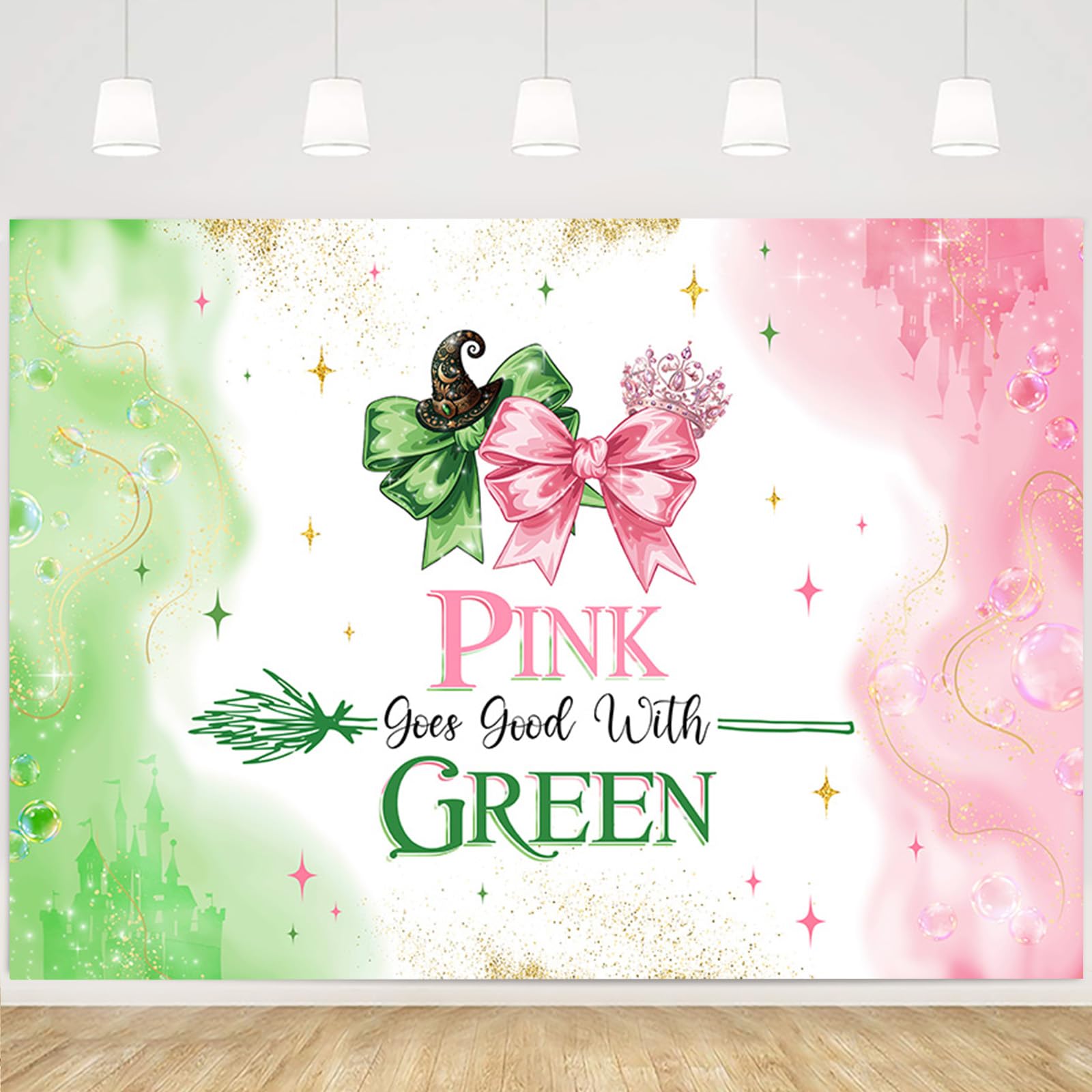 Photo 1 of MEHOFOND 7x5ft Witch Theme Birthday Decorations Green and Pink Backdrop Witch Princess Castle Watercolor Pastel Fantasy Pink Goes Good with Green Birthday Party Supplies Photo Booth Props