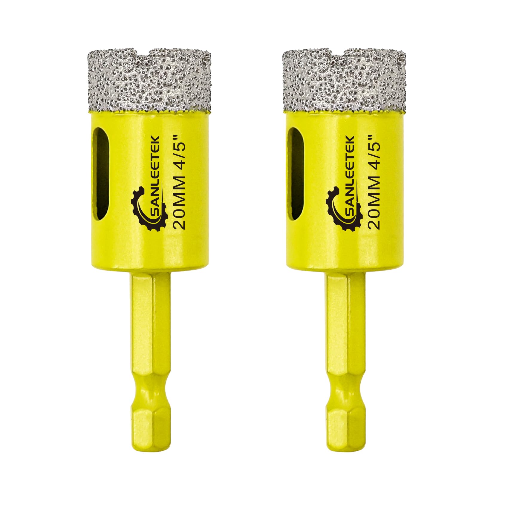 Dry Diamond Drill Bits Set - 2pcs 4/5"(20mm) SANLEETEK Hole Saw Kit with Quick Change Hex Shank for Marble Granite Ceramic Porcelain Tile Stoneware Quartz